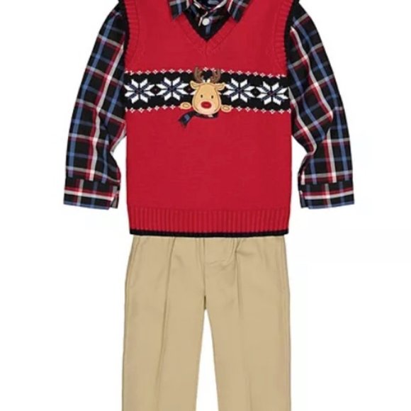 NWT 4t 4 IZOD 3p dress suit pants Reindeer sweater vest oxford brothers outfit - Picture 1 of 10